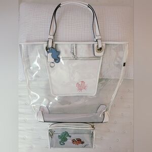 Coach XL Clear Crab & Seahorse Beach Tote #16594 with Matching Cosmetic Bag